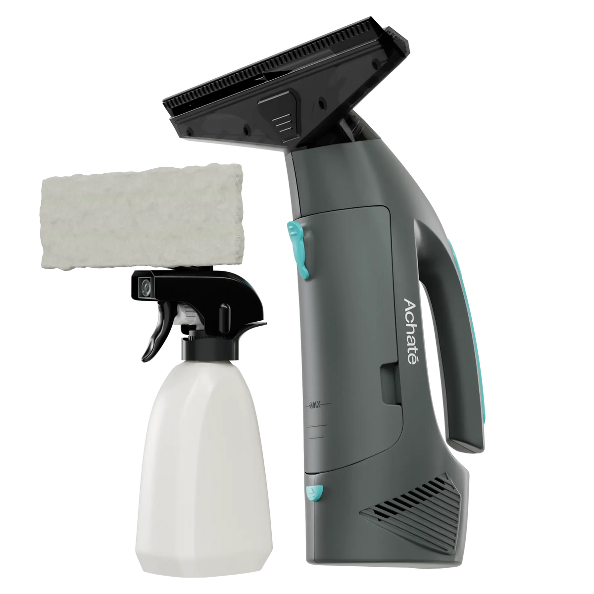 Compact handheld steam cleaner and spray bottle with microfiber cleaning pad for chemical-free window and surface cleaning