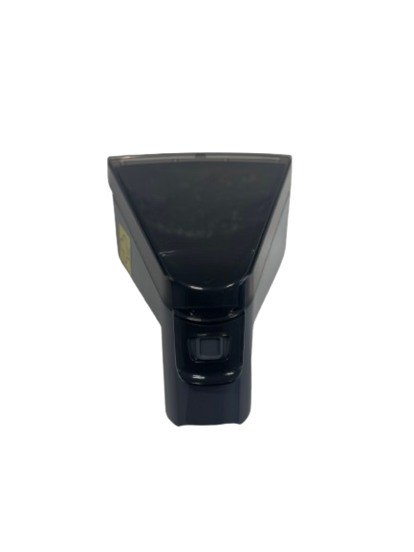 Black handheld steam cleaner attachment nozzle with a wide, triangular opening and a control button on the handle for chemical-free, precise cleaning tasks