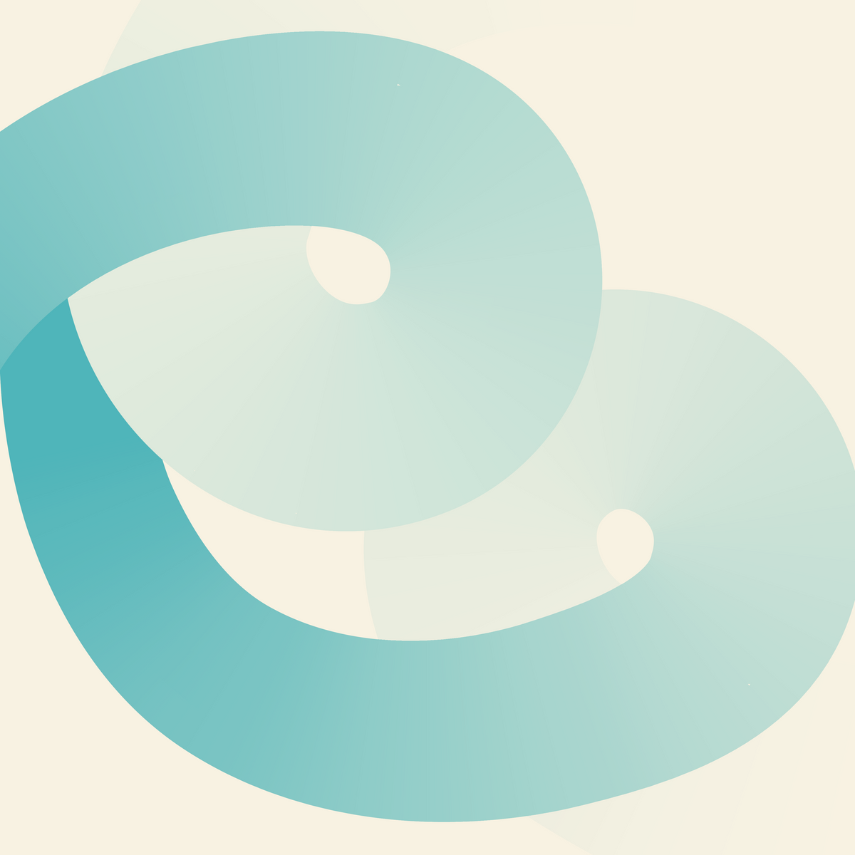 Abstract digital design featuring two intertwined, translucent turquoise loops on a light beige background, suggesting fluidity and connection.