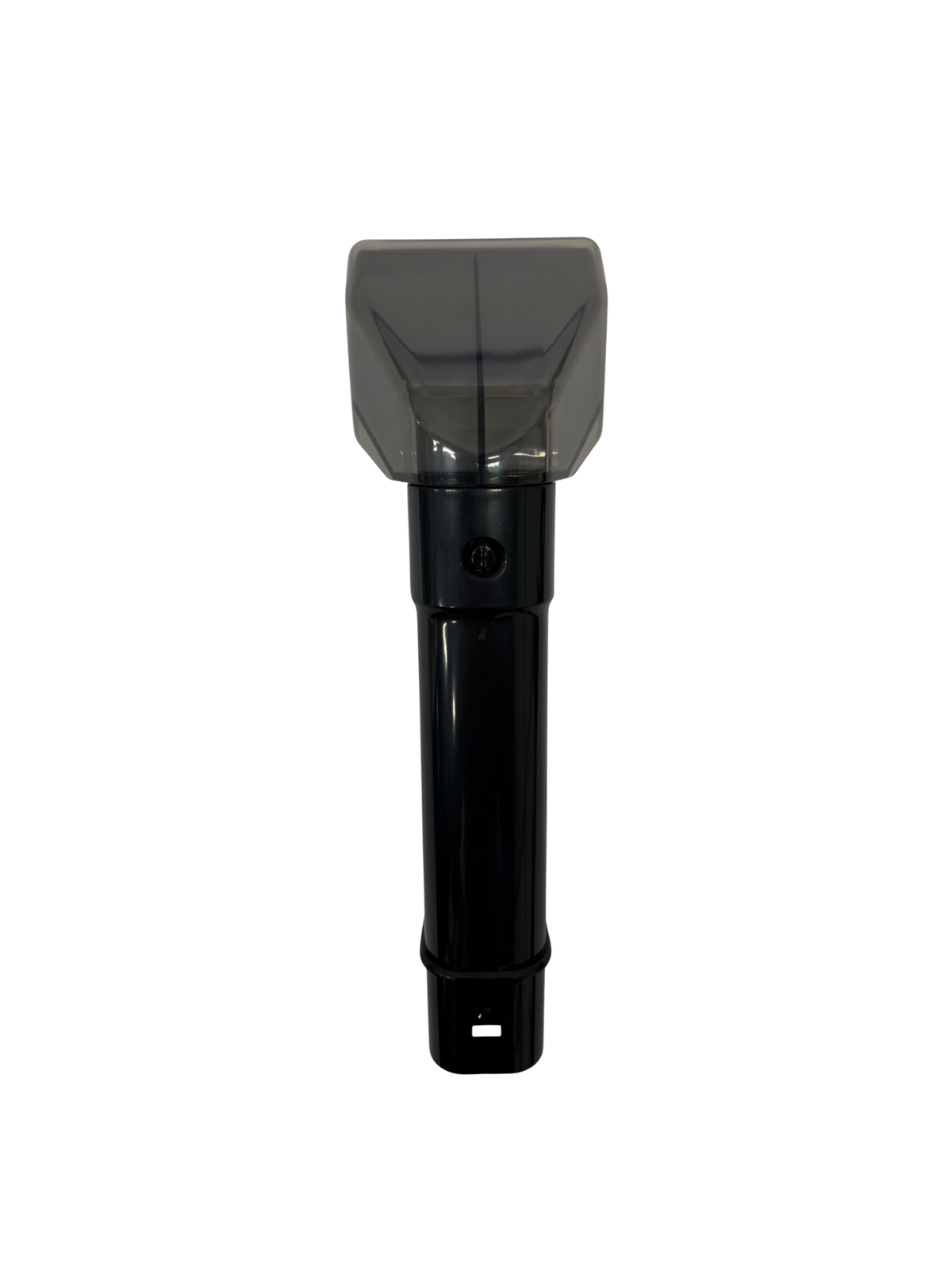 Black handheld steam cleaner nozzle attachment with a translucent angled tip designed for precise chemical-free cleaning.