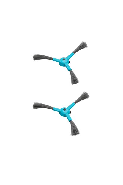 Two blue three-armed cleaning brushes with gray bristles designed for multi-surface cleaning tools or vacuum cleaners.