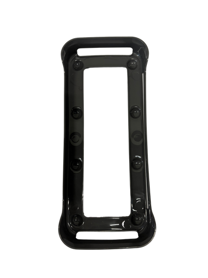 Black rectangular plastic frame with smooth rounded edges and six raised circular grips, likely a durable accessory component.