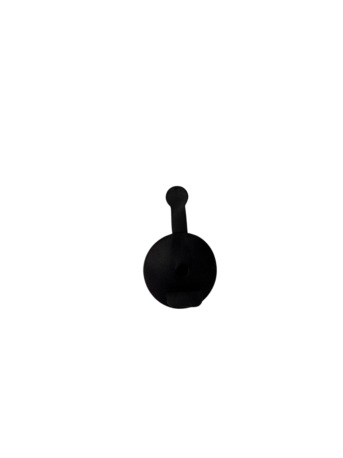 Black circular cleaning brush attachment with a short handle, designed for use with steam or vacuum cleaners.