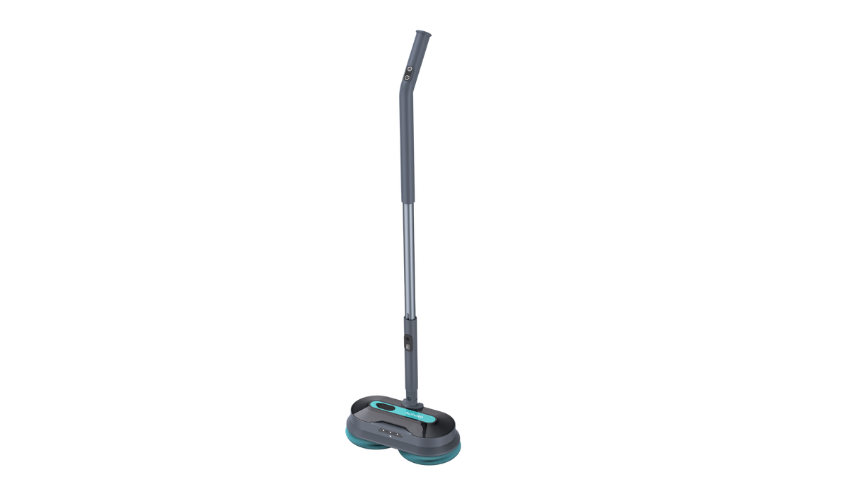 Cordless handheld steam cleaner with a long handle and a flat base designed for chemical-free, hygienic deep cleaning on multiple floor surfaces.