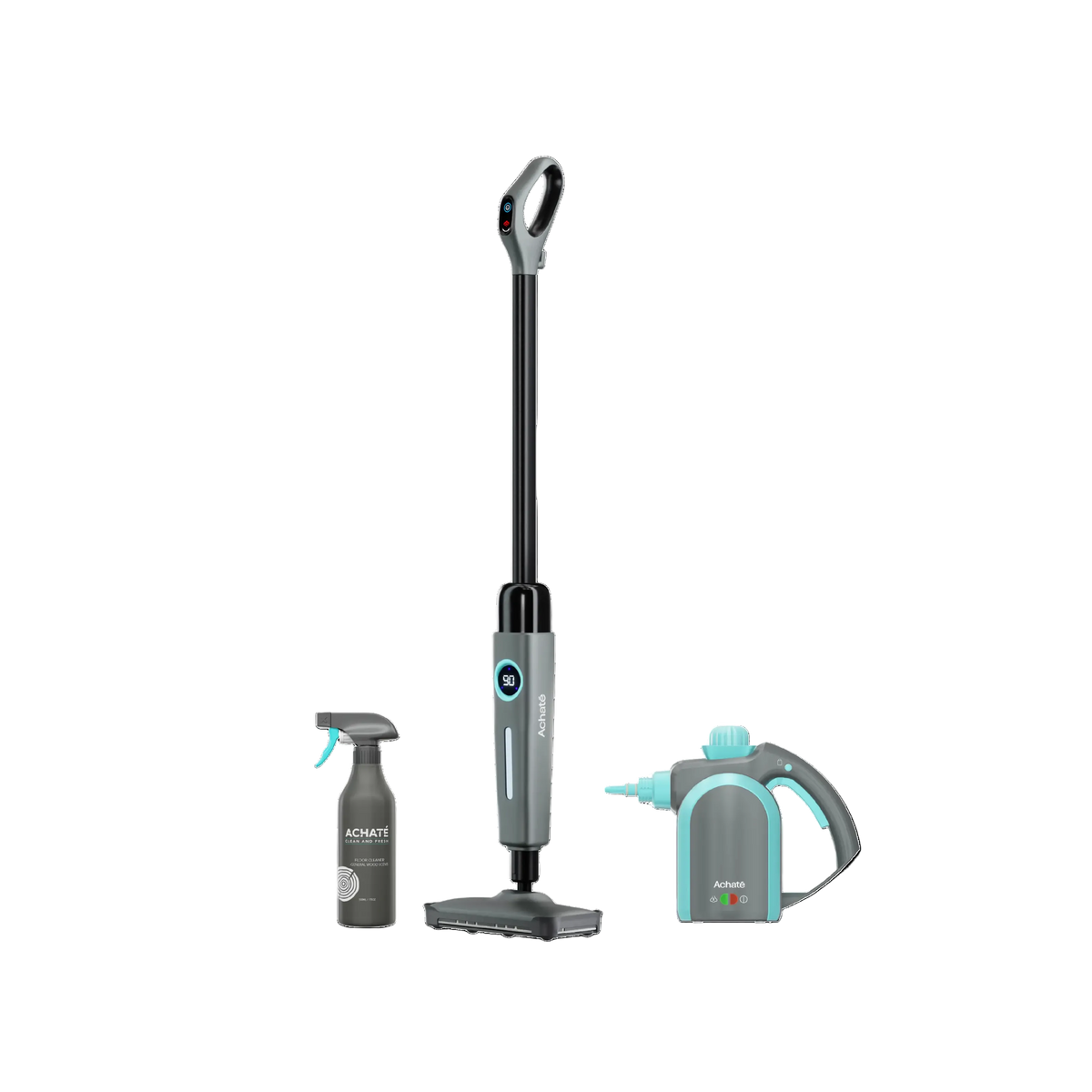 Cordless stick steam cleaner with handheld steam cleaner and spray bottle, designed for chemical-free, multi-surface deep cleaning and stain removal.